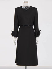 Notched-Neck Top and Skirt Set