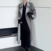 Contrast-Trim Long Trench Coat