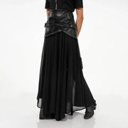 Pleated Sheer-Panel Maxi Skirt