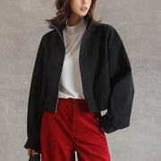 Stand-Collar Zip-Up Cropped Jacket