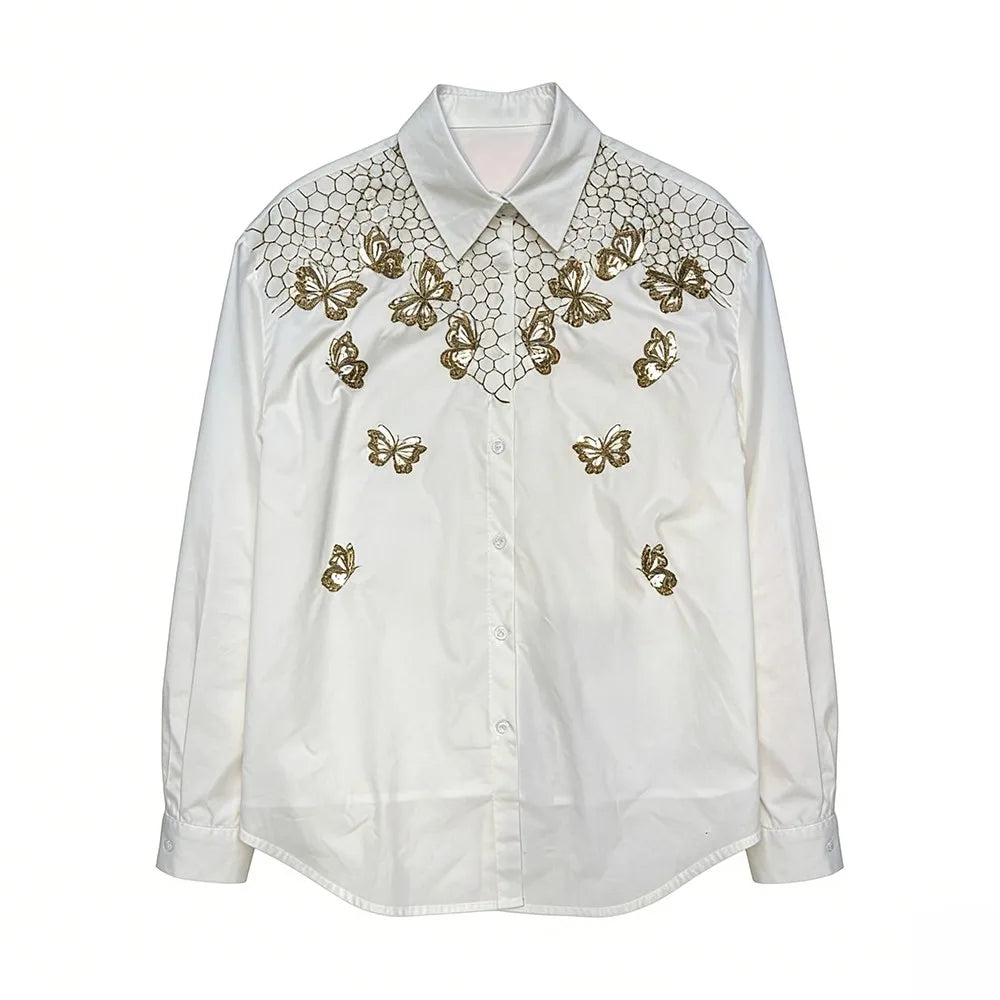 Floral-Embellished Button-Up Shirt