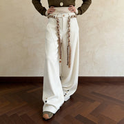 Button-Hem Wide-Leg Pants