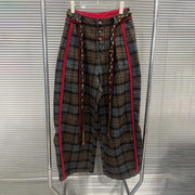 Contrast-Stripe Plaid Pants