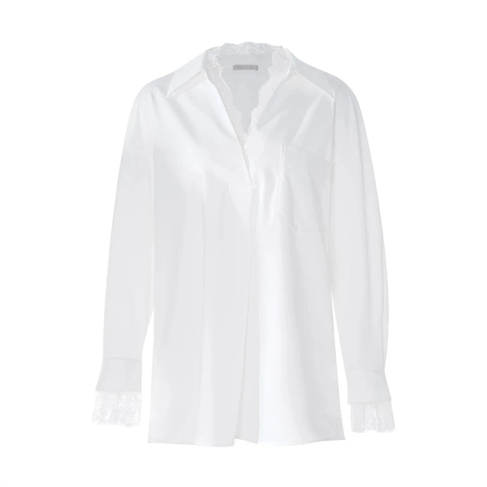 Lace-Trim Collared White Shirt