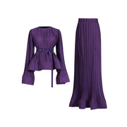 Pleated Peplum Top and Skirt Set
