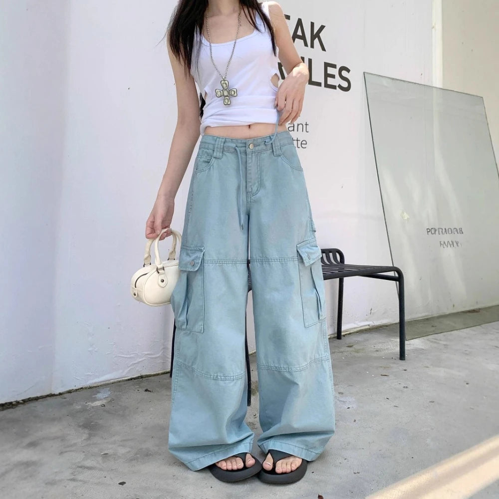 Drawstring Wide-Leg Cargo Pants