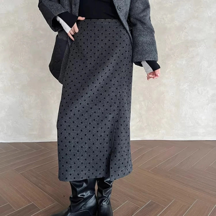 Polka-Dot Straight Midi Skirt