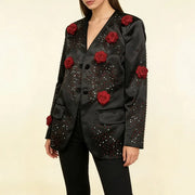 Rose Applique Button-Front Jacket