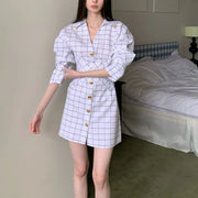 Windowpane-Check Button-Front Shirt Dress
