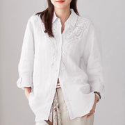 Lace-Trim Collared Button Shirt