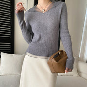 Ribbed Sheer-Collar Top