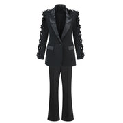 Applique Blazer and Flared Pants Set