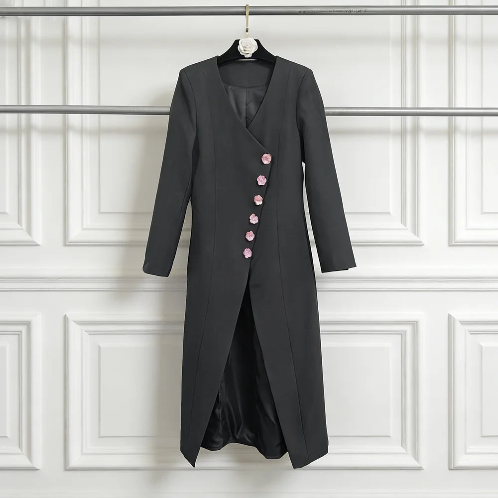 Floral-Button Longline Coat