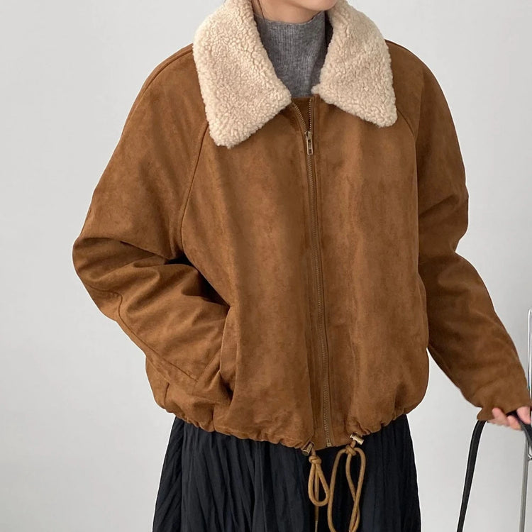 Textured-Collar Zip-Up Jacket