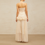 Ruched Strapless Ruffle-Waist Dress