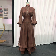 Ruched-Waist Tiered Long Dress