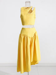 Ruched Cutout Top and Skirt Set