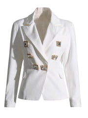 Embellished-Button Double-Breasted Blazer