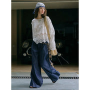 Flared-Sleeve Sheer Lace Blouse