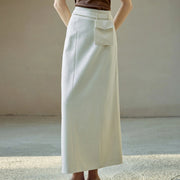 Straight Patch-Pocket Long Skirt