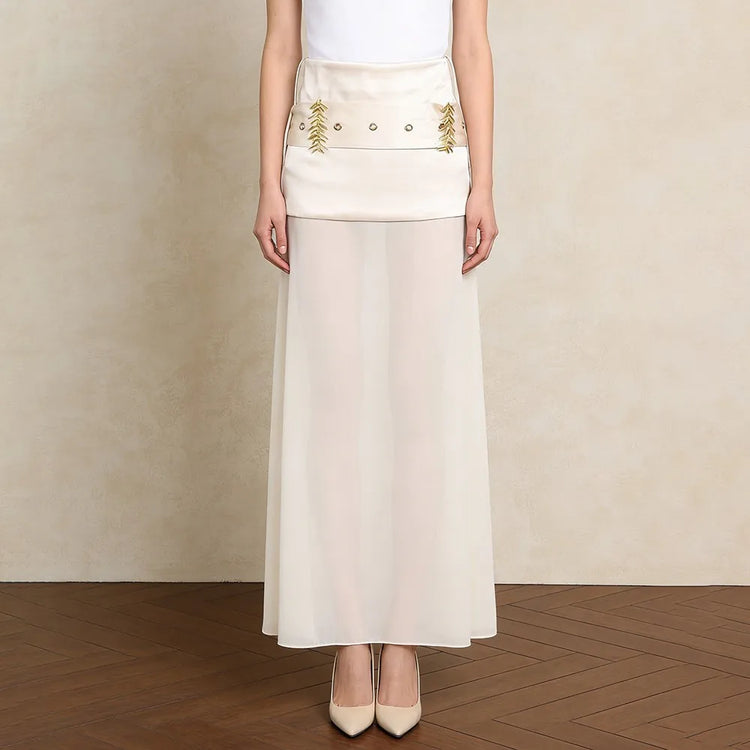 Embellished-Waist Straight Skirt