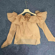 Rosette Off-Shoulder Ruffle Blouse