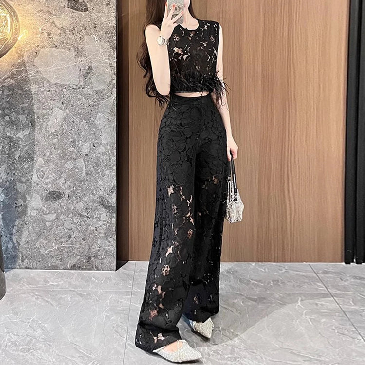 Lace Top and Pants Set
