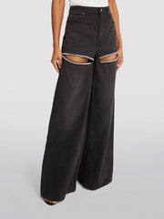 Cutout-Thigh Wide-Leg Jeans