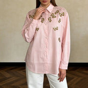 Floral-Embellished Button-Up Shirt