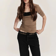 Lace-Neck Ruched Top