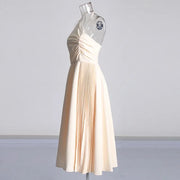 Asymmetric-Neck Gathered Dress