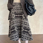 Geometric-Pattern Flared Skirt
