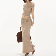 Draped Top and Skirt Set