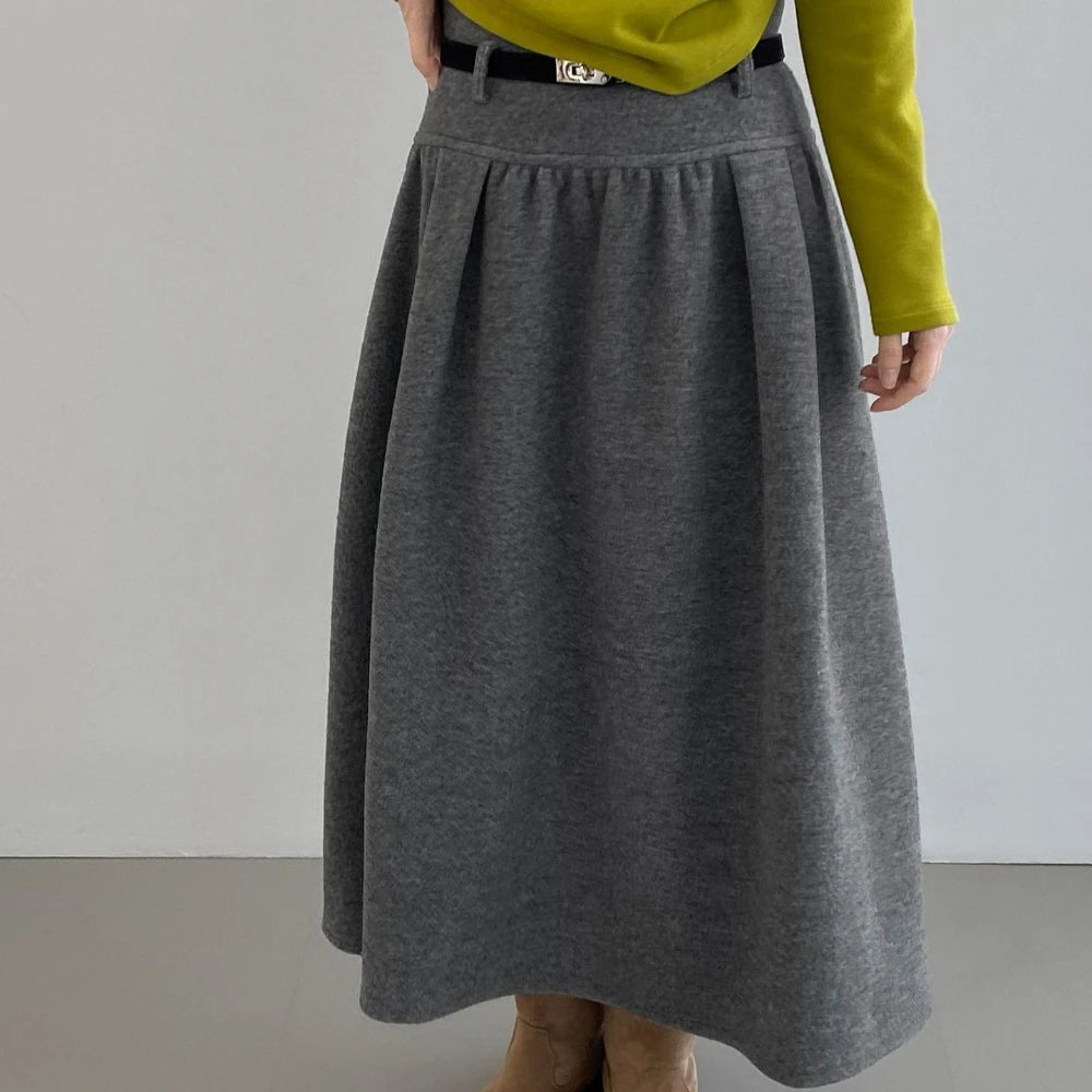 Pleated A-Line Long Skirt