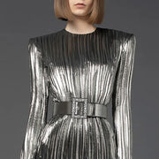 Metallic-Look Pleated Mini Dress