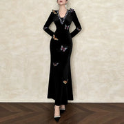 Butterfly-Applique Long-Sleeve Dress