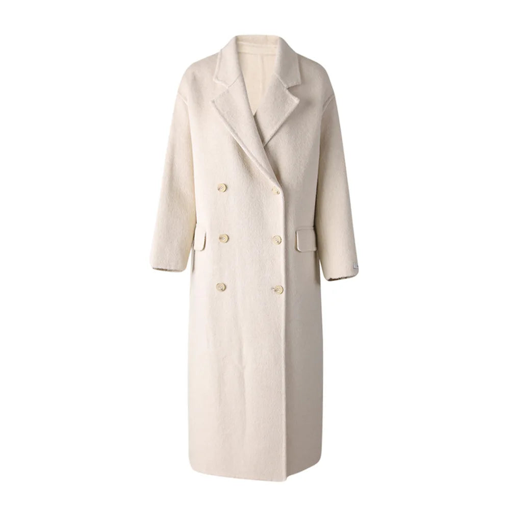 Double-Breasted Cream Long Coat