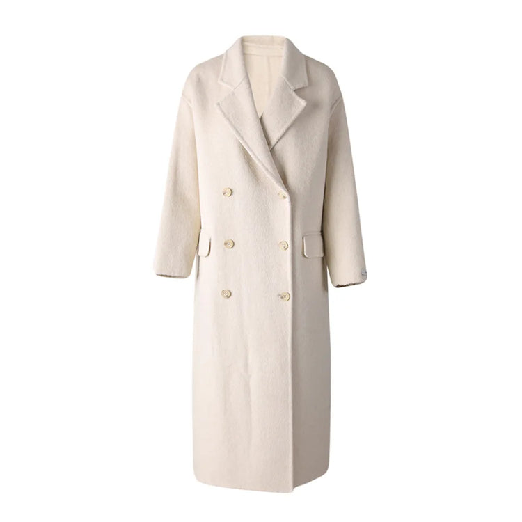 Double-Breasted Cream Long Coat