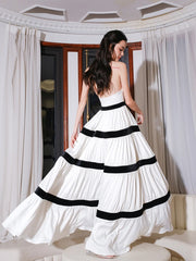 Contrast-Trim Tiered Halter Dress