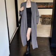 Textured Open-Front Long Cardigan