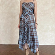 Plaid Asymmetric Strap Dress