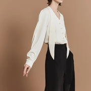 Tie-Neck Button-Front Blouse