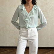 Ruffle-Front V-Neck Blouse