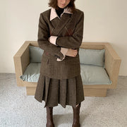 Argyle-Panel Double-Breasted Blazer