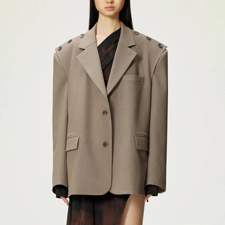 Button-Shoulder Relaxed Blazer