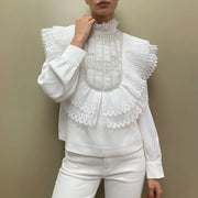 Pleated-Bib Long-Sleeve Blouse