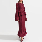 Pleated Peplum Top and Skirt Set