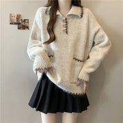 Contrast-Trim Collared Sweater