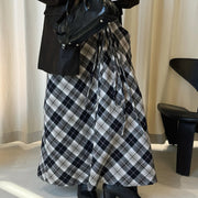 Plaid Gathered Long Skirt