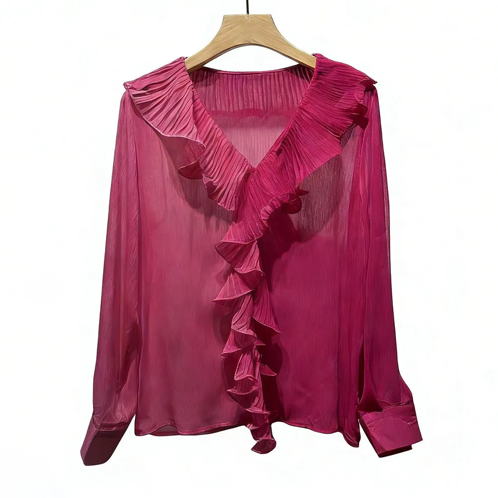 Ruffle-Front V-Neck Blouse